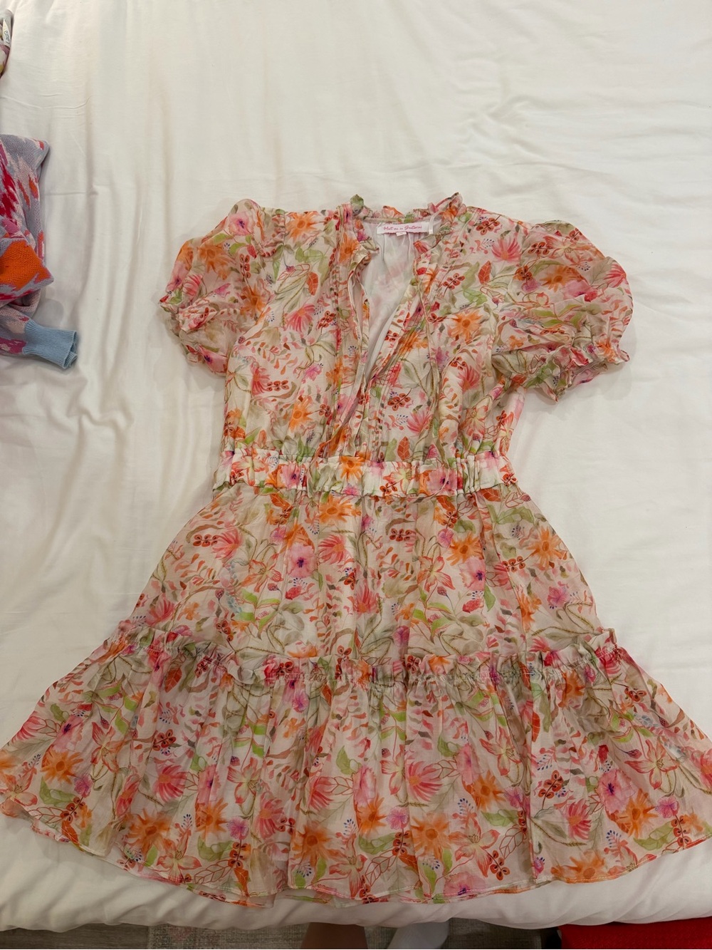 Floral Ruffle Short Sleeve Dress - Pink/Orange